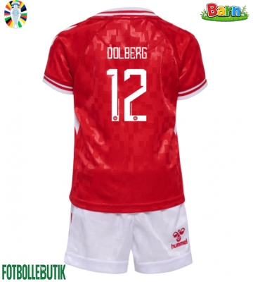 Danmark Kasper Dolberg #12 Hemmaställ Barn EM 2024 Kortärmad (+ Korta byxor)